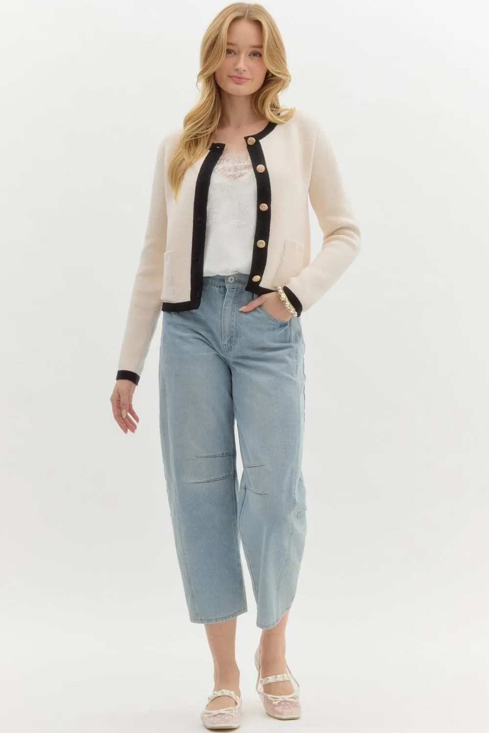 Gold Buttoned Knit Cardigan {Cream}