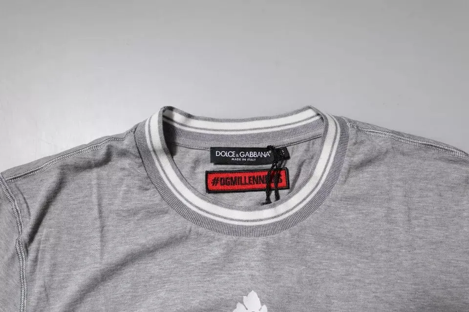 Gray Logo Print Cotton Crew Neck T-shirt