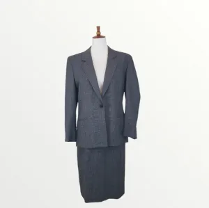 Gray Plaid Skirt Suit Vintage Business Suit Gray Purple Blazer Size 10 / 12
