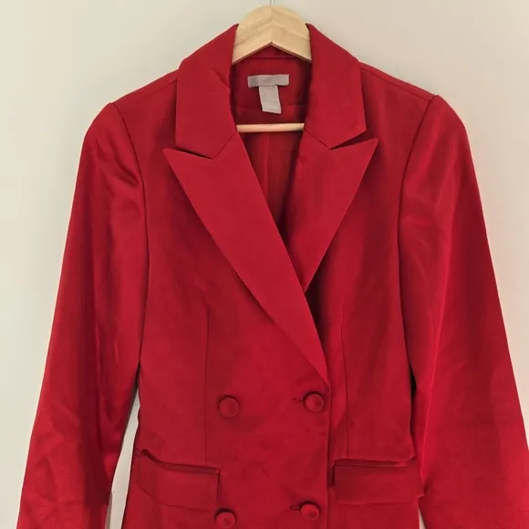 H&amp;M Red Double Breasted Satin Cocktail Blazer Coat Dress