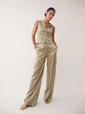 Hepburn Pant in Italian Satin - Thyme