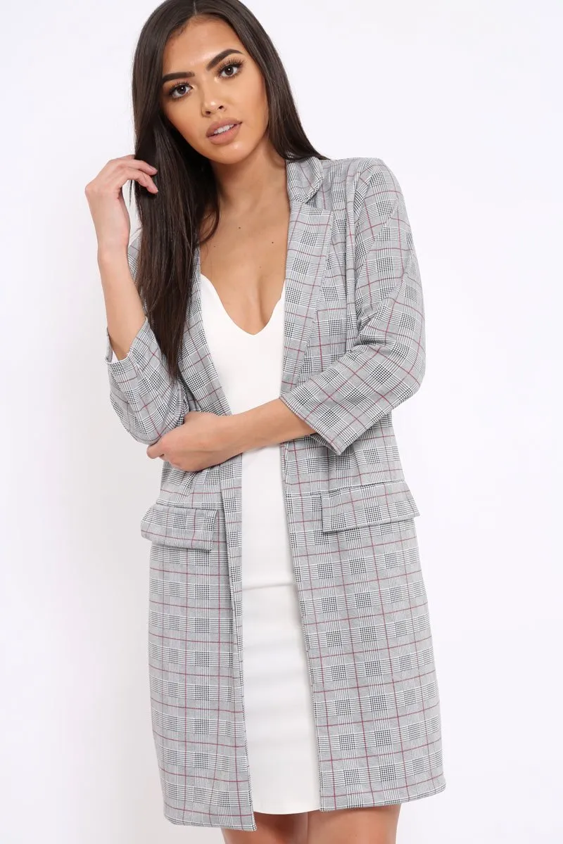 Hounds-tooth Red Tartan Long Blazer - Kerrie