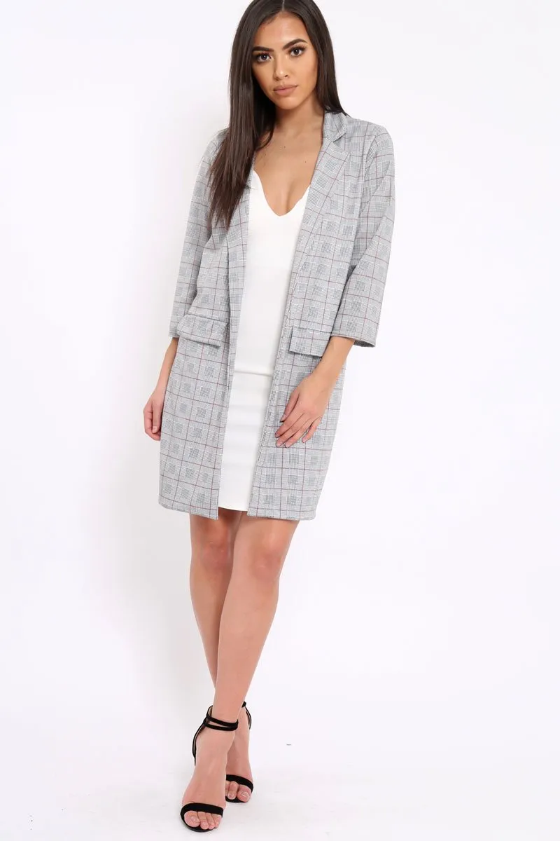 Hounds-tooth Red Tartan Long Blazer - Kerrie