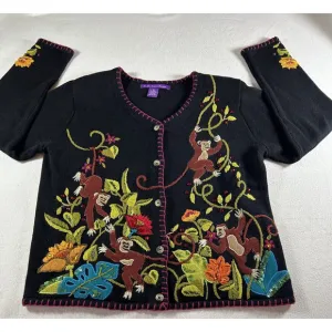 In The Dream Garden Vintage Monkey Jungle Cardigan Sweater Medium
