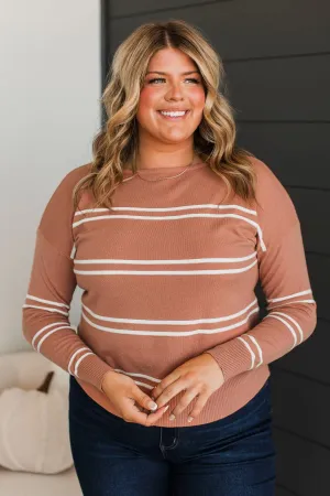 Inspirational Talks Striped Sweater- Terracotta