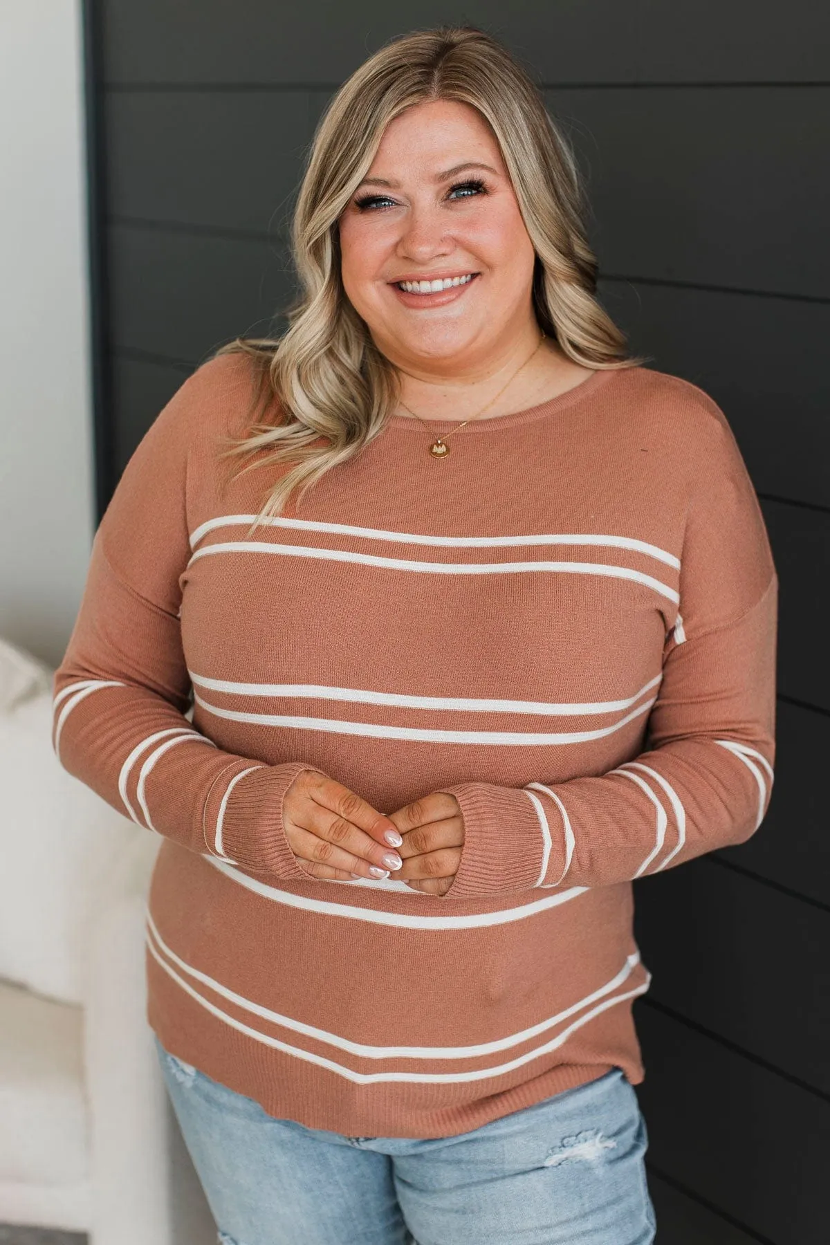 Inspirational Talks Striped Sweater- Terracotta