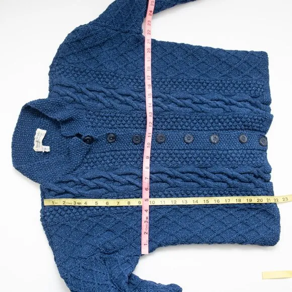 Irish Style Knit Cardigan Sweater 100% Cotton Ireland One Size Blue