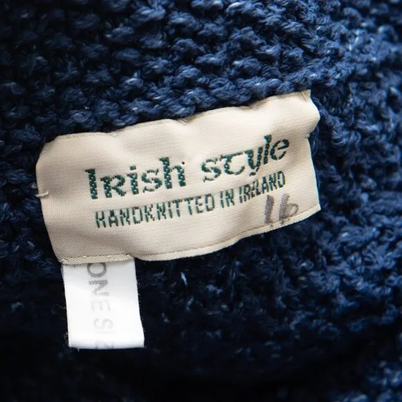 Irish Style Knit Cardigan Sweater 100% Cotton Ireland One Size Blue