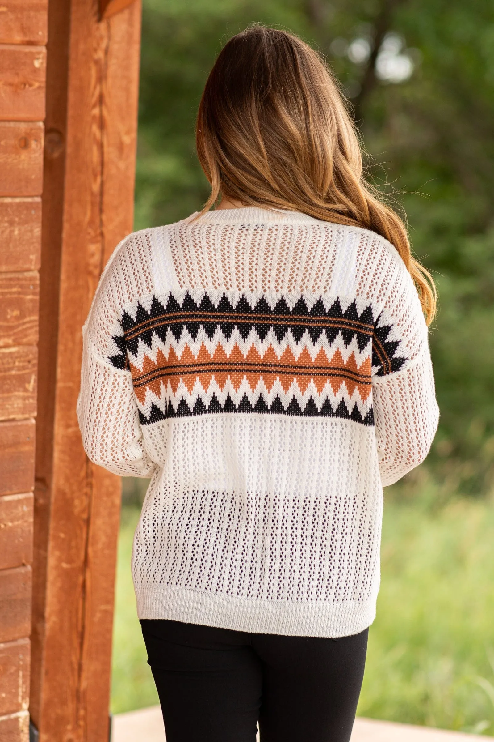 Ivory Multicolor Aztec Lightweight Sweater