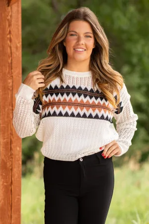 Ivory Multicolor Aztec Lightweight Sweater