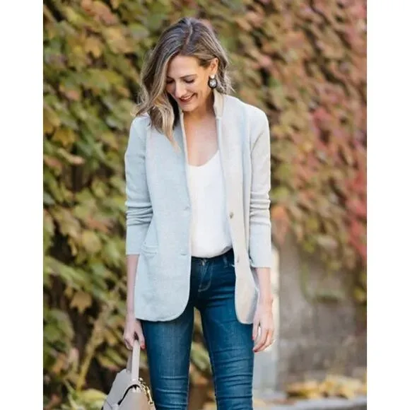 J. Crew 100% Merino Wool Sweater Blazer Single Breasted Jacket, Heather Gray