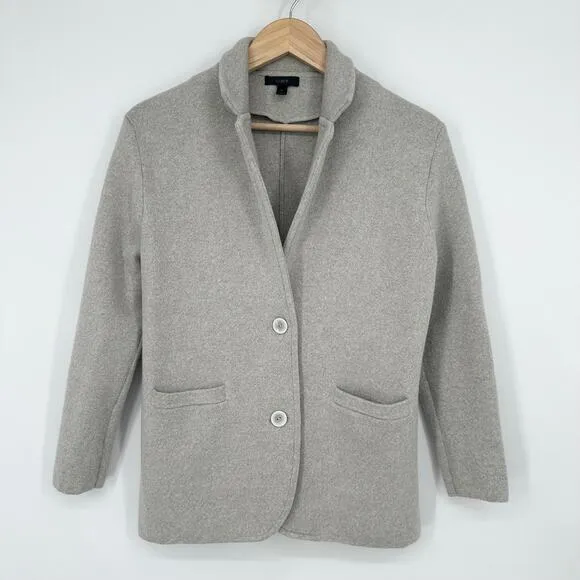J. Crew 100% Merino Wool Sweater Blazer Single Breasted Jacket, Heather Gray
