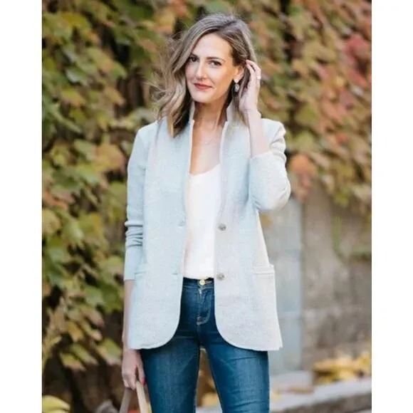 J. Crew 100% Merino Wool Sweater Blazer Single Breasted Jacket, Heather Gray