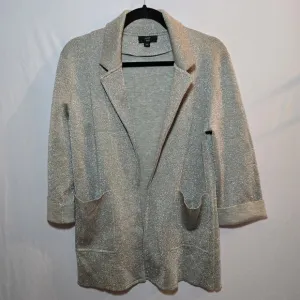 J. Crew 365 Metallic Silver Sophie Open Front Sweater Blazer Cardigan, sz XS