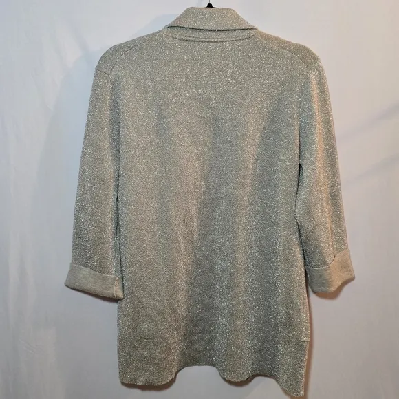 J. Crew 365 Metallic Silver Sophie Open Front Sweater Blazer Cardigan, sz XS