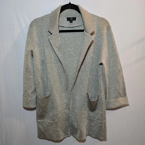 J. Crew 365 Metallic Silver Sophie Open Front Sweater Blazer Cardigan, sz XS