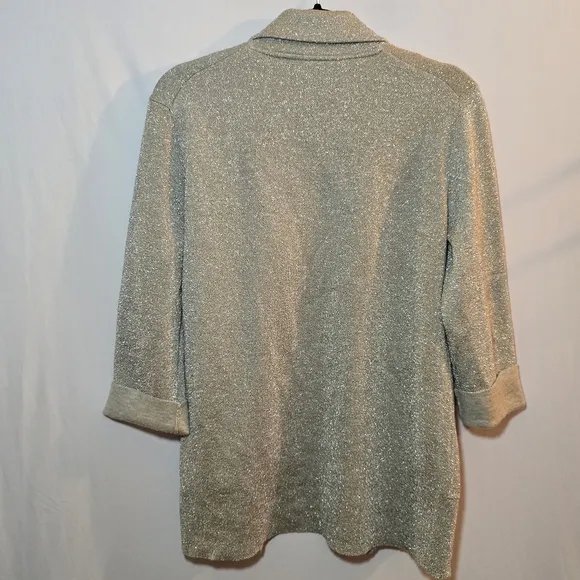 J. Crew 365 Metallic Silver Sophie Open Front Sweater Blazer Cardigan, sz XS
