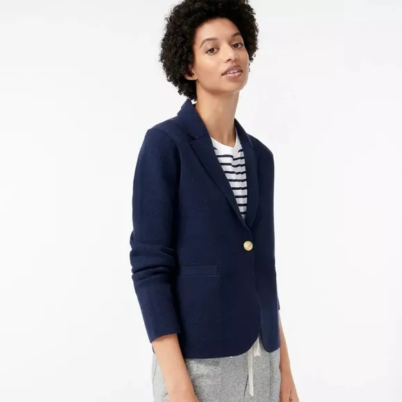 J. Crew 'Camille' Shrunken Sweater Blazer 1-Button Long Sleeve Navy Cardigan XS