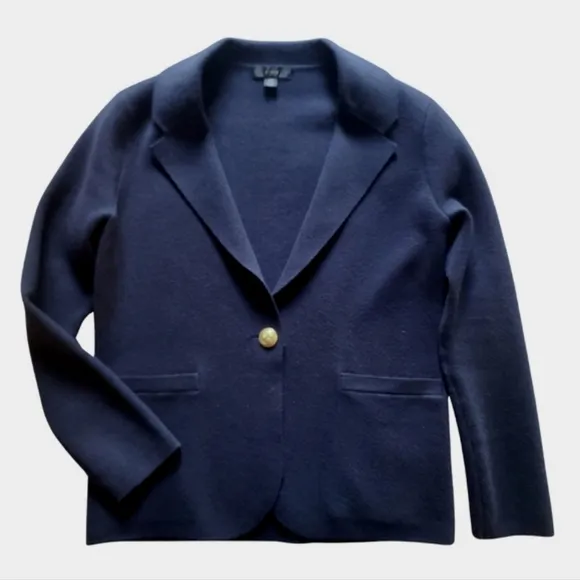 J. Crew 'Camille' Shrunken Sweater Blazer 1-Button Long Sleeve Navy Cardigan XS