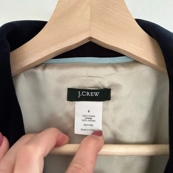 J. Crew Eden Velvet Single-Breasted Lined Blazer Black 8