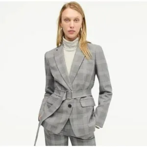 J.Crew Harriet Belted Blazer Plaid Womens 8 Career Business Work Office