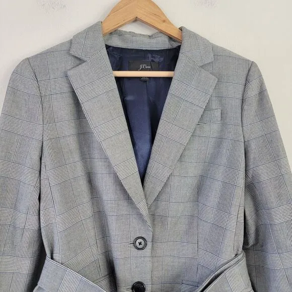 J.Crew Harriet Belted Blazer Plaid Womens 8 Career Business Work Office