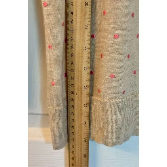 J.Crew Pink Polkadot 100% Merino Wool Lightweight Crewneck Sweater Size Medium