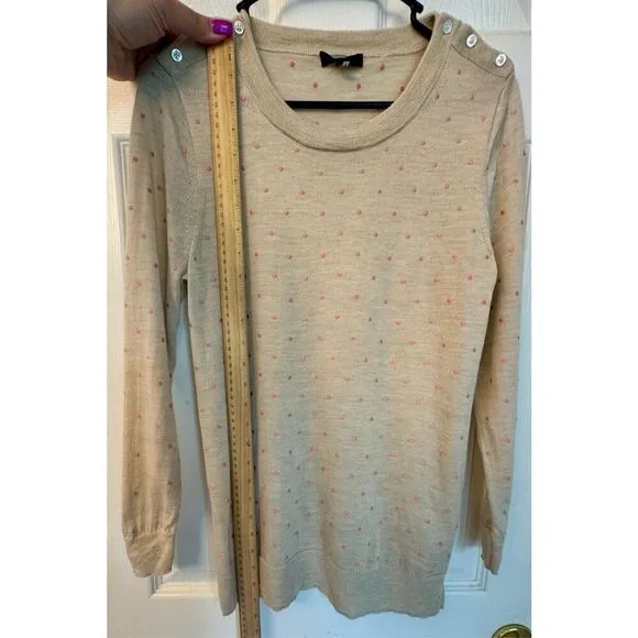 J.Crew Pink Polkadot 100% Merino Wool Lightweight Crewneck Sweater Size Medium
