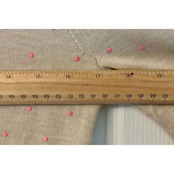 J.Crew Pink Polkadot 100% Merino Wool Lightweight Crewneck Sweater Size Medium