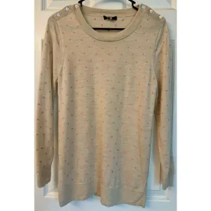 J.Crew Pink Polkadot 100% Merino Wool Lightweight Crewneck Sweater Size Medium