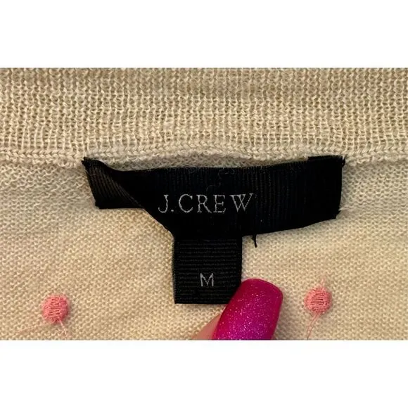 J.Crew Pink Polkadot 100% Merino Wool Lightweight Crewneck Sweater Size Medium