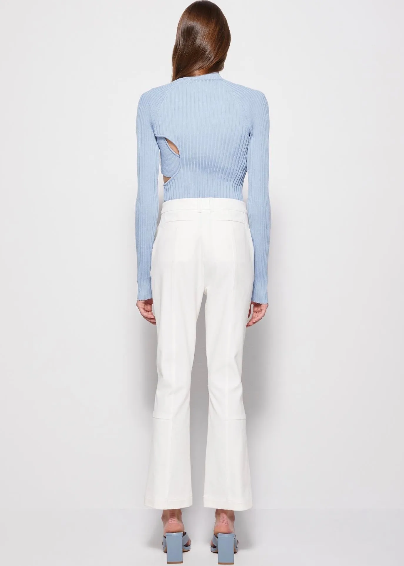 Jesslyn Bi Stretch Cotton Twill Cropped Flare Pants (White)