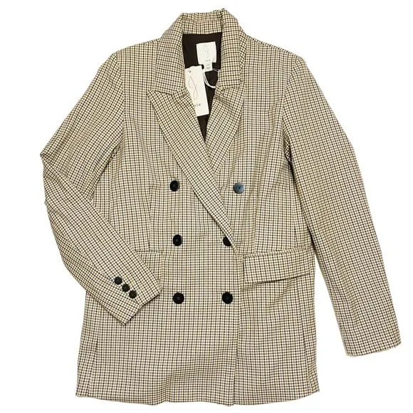 Joie Double Breasted Blazer Jacket Houndstooth Button-Up Pockets Lined SZ Small