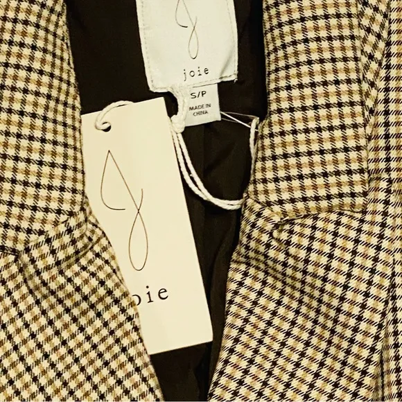 Joie Double Breasted Blazer Jacket Houndstooth Button-Up Pockets Lined SZ Small
