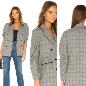 Joie Tomika Double Breasted Blazer Grey Plaid 12