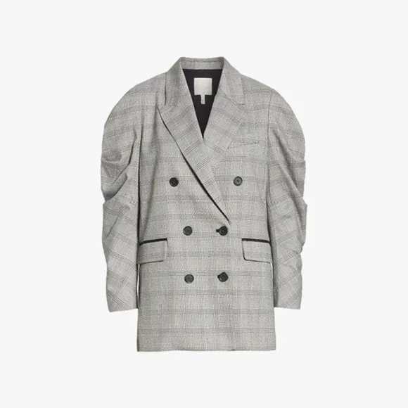 Joie Tomika Double Breasted Blazer Grey Plaid 12