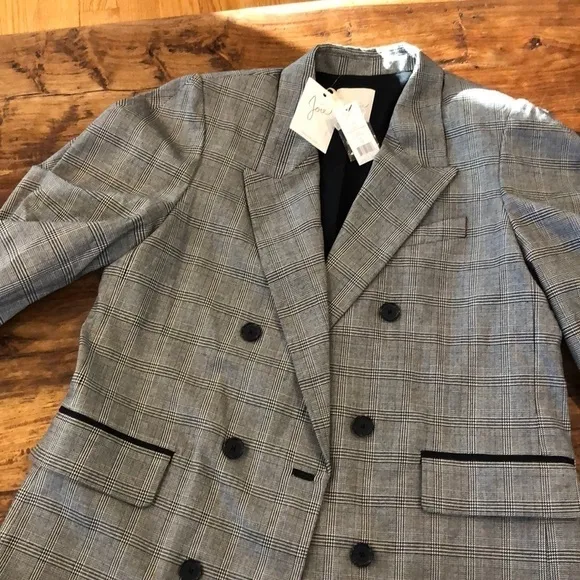Joie Tomika Double Breasted Blazer Grey Plaid 12