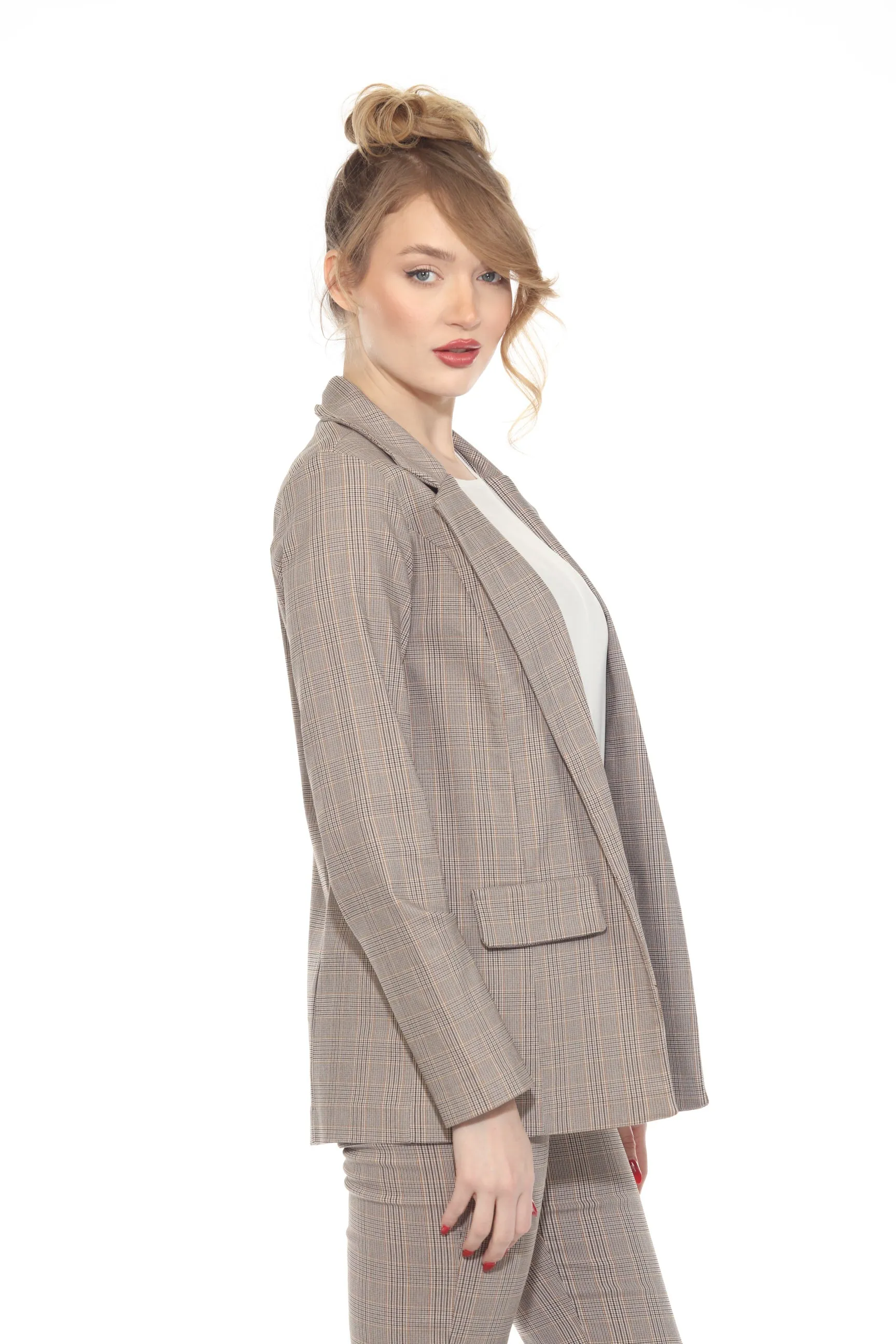 Joseph Ribkoff Beige/Multi Tartan Plaid Blazer Jacket 243216
