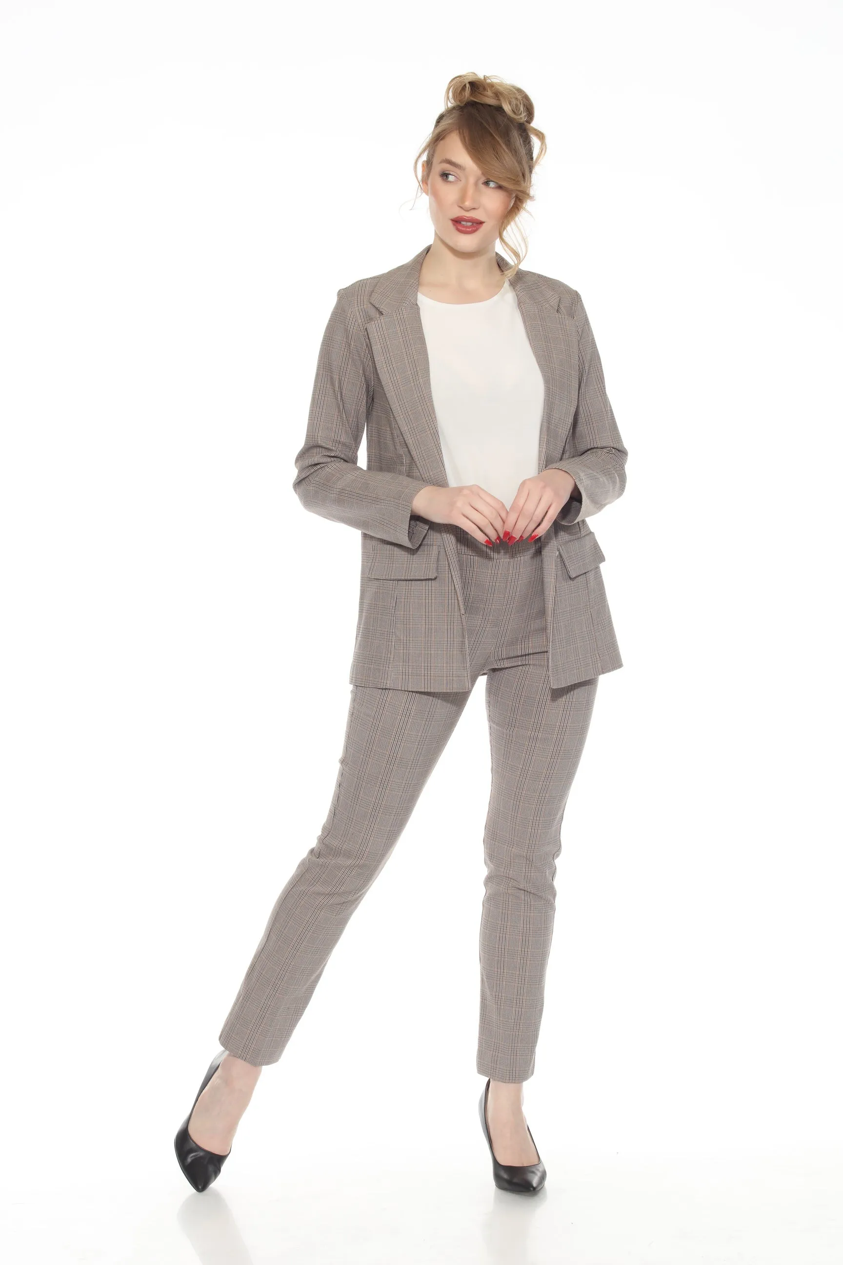 Joseph Ribkoff Beige/Multi Tartan Plaid Blazer Jacket 243216