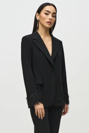 Joseph Ribkoff Black Fringe Cuffs Blazer Jacket 244194