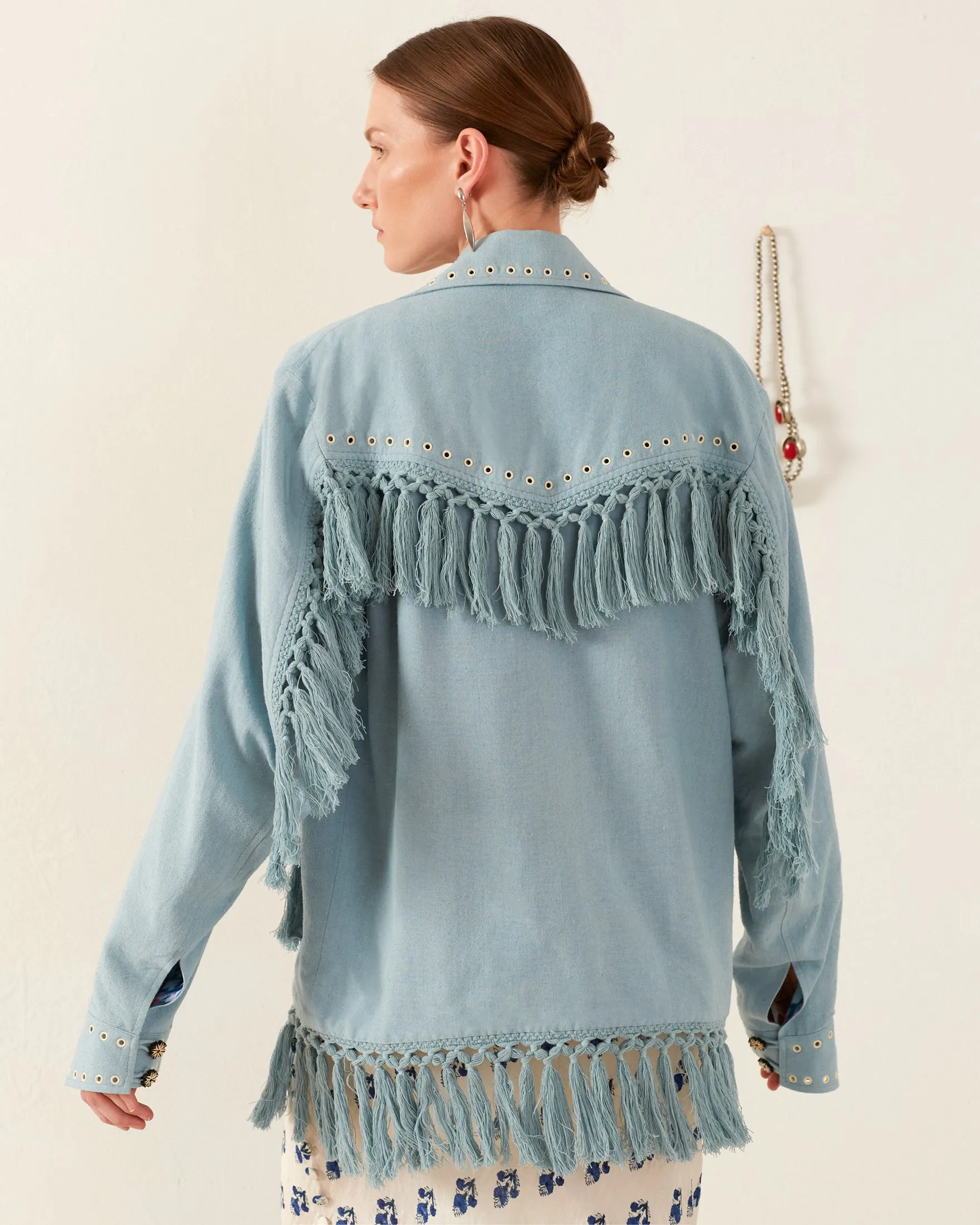 Jude Aqua Fringe Jacket