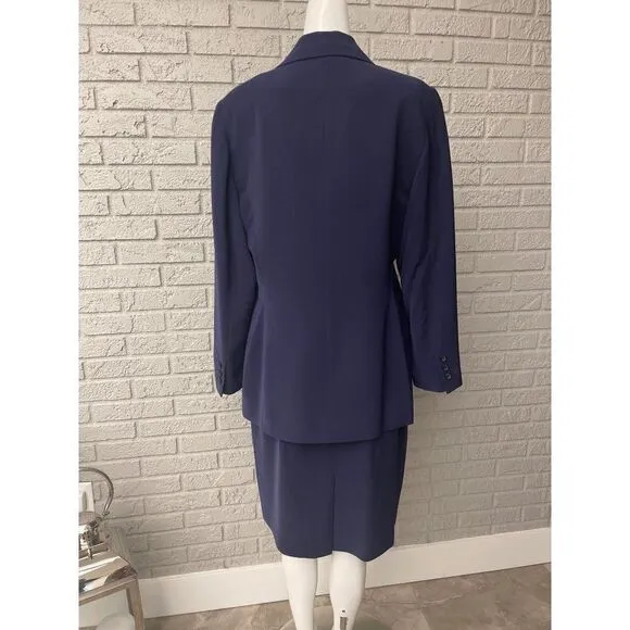 Kasper ASL Double Breasted Embroidered Skirt &amp; Jacket 2 Pcs Suit Set Size 12