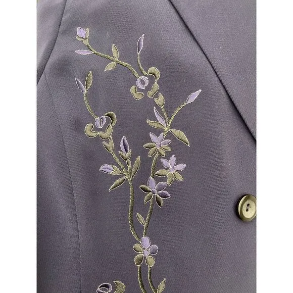 Kasper ASL Double Breasted Embroidered Skirt &amp; Jacket 2 Pcs Suit Set Size 12