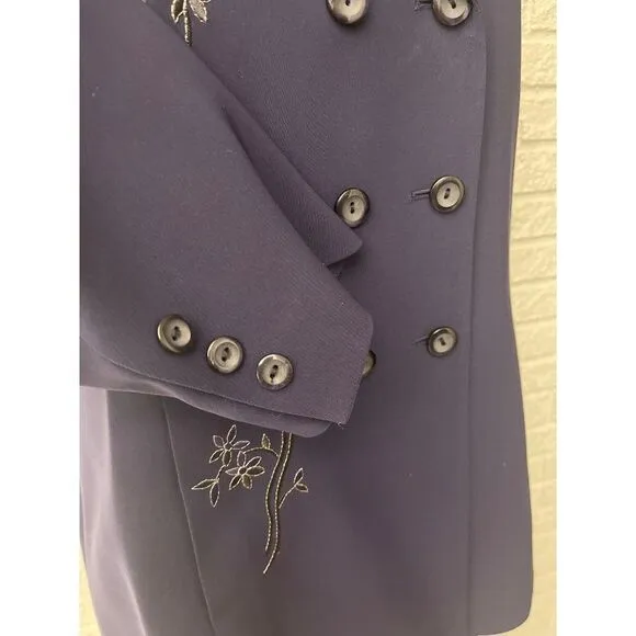 Kasper ASL Double Breasted Embroidered Skirt &amp; Jacket 2 Pcs Suit Set Size 12