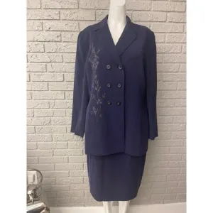 Kasper ASL Double Breasted Embroidered Skirt &amp; Jacket 2 Pcs Suit Set Size 12
