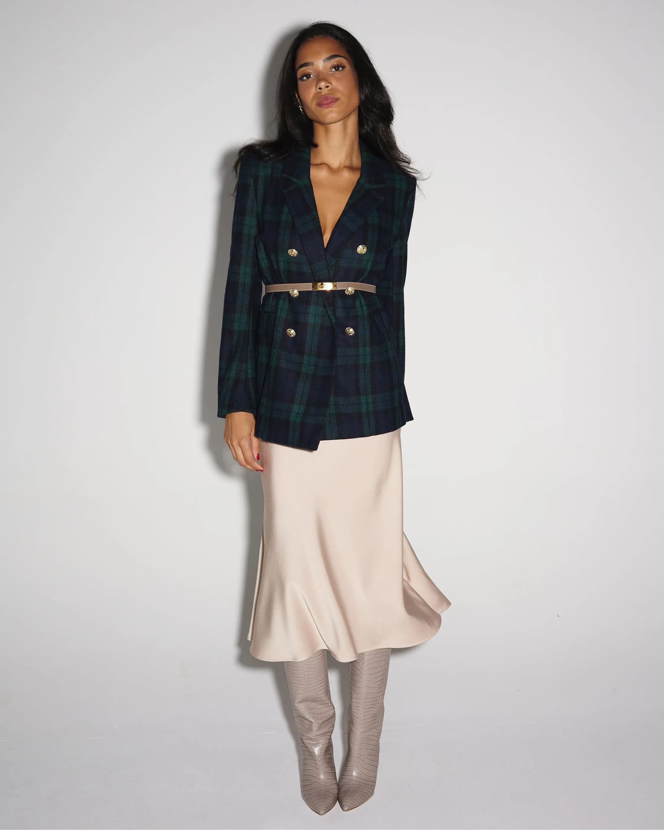 Katharine Double-Breasted Blazer in Black Watch Tartan
