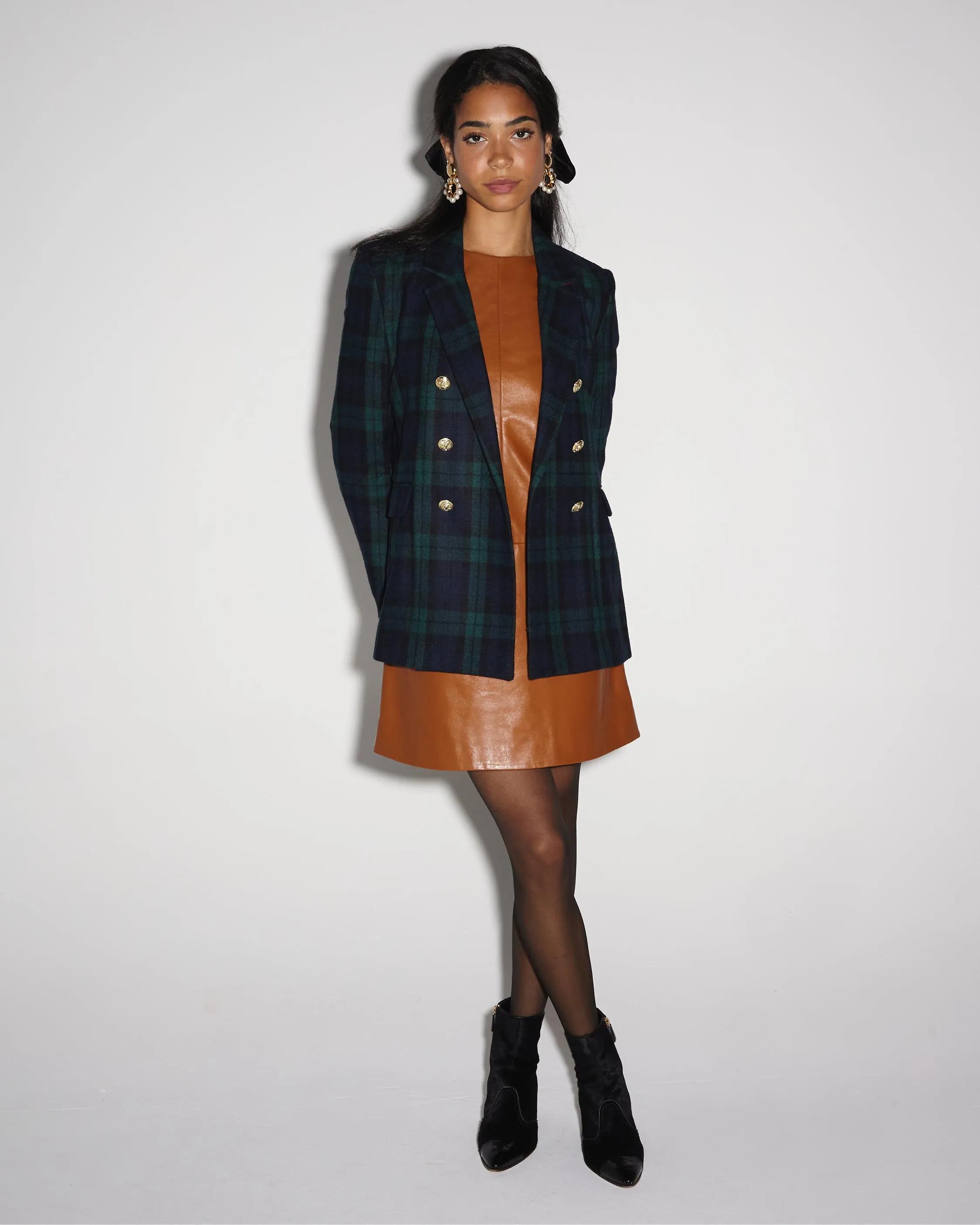 Katharine Double-Breasted Blazer in Black Watch Tartan