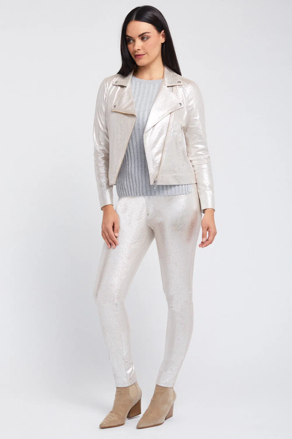 Kendra Slim Elastic Waist Pant - Foiled Suede: FINAL SALE