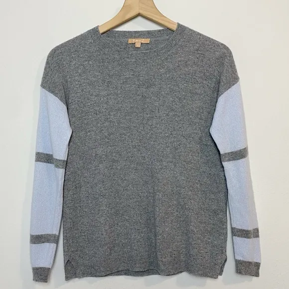Kier J Cashmere Gray/Blue Stripe Sleeve Sweater
