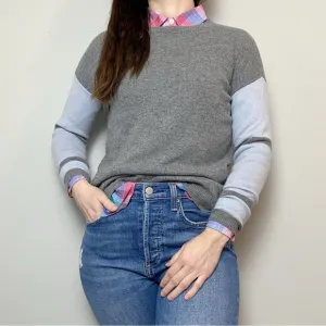 Kier J Cashmere Gray/Blue Stripe Sleeve Sweater